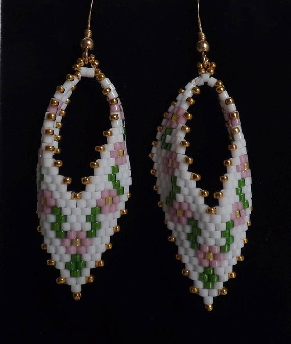 Glass Beaded Drop Earrings Peyote Pattern Dangle Earrings Statement Earrings Gifts for Her