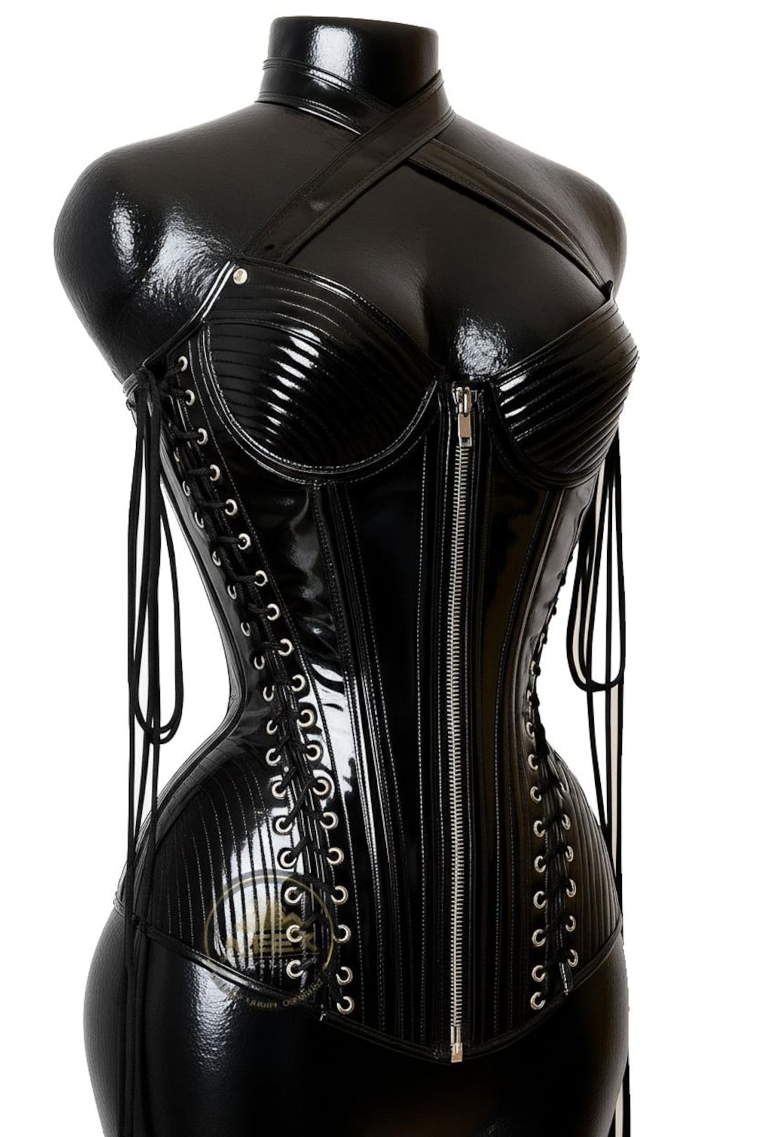 PVC Overbust Corset – Steel Boned Lace-up Waist Cincher | Gothic Steampunk Bustier Top | Cupped Dress - Etsy