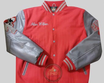 Veste universitaire personnalisée | Manches en laine et cuir de vachette | Écussons personnalisés