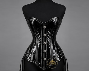 PVC Overbust Corset – Steel Boned Lace-Up Waist Cincher | Gothic Steampunk Bustier Top | Club Dress