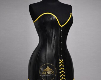 Robe corset en cuir d'agneau noire, clubwear gothique à baleines en acier