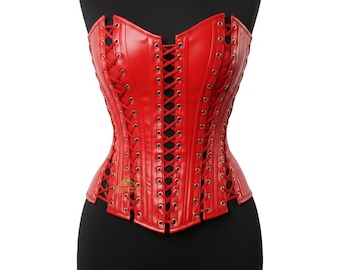 Corset overbust en cuir désossé en acier robuste - Haut bustier à lacets