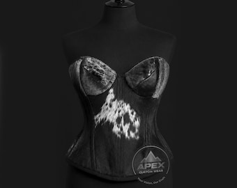 Corset surbuste en cuir de vachette véritable – Bustier en cuir désossé acier | Corset occidental | Baskets style ranch à la taille