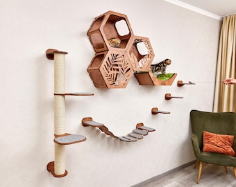 Set di mobili da parete per gatti: mobili da parete moderni per gatti - mensole da parete per gatti, cuccia da parete per gatti, gradini da parete per gatti, trespolo da parete per gatti