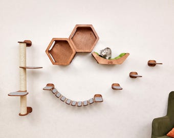 Muebles modernos de pared de escalada para gatos: estantes hexagonales para gatos, estantes de pared para gatos, cama de pared para gatos, tres escalones de pared para gatos