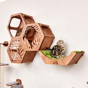 Juego de muebles de pared para gatos, muro de escalada para gatos, árbol de madera para gatos, estantes para gatos, cama de pared para gatos, escalones de pared para gatos, rascador de pared para gatos