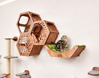 Juego de muebles de pared para gatos, muro de escalada para gatos, árbol de madera para gatos, estantes para gatos, cama de pared para gatos, escalones de pared para gatos, rascador de pared para gatos
