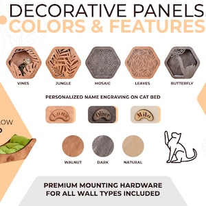 Puede incluir: Imagen de paneles decorativos para camas de gato con dise&ntilde;os de vid, selva, mosaico, hojas y mariposa. Incluye grabado de nombre personalizado y una almohada acogedora. Soporta hasta 18 kg.