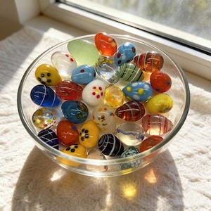 Juego de huevos de Pascua de cristal hechos a mano, decoración de Pascua de cristal soplado colorido, rellenos decorativos para cuencos de huevos de cristal, regalo para las fiestas de primavera.