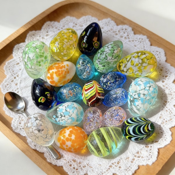 Easter Hand Blown Glass Eggs Set, Colorful Art Glass Easter Decor, Spring Table Display, Easter Basket Filler Gift