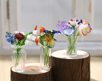 Handmade Glass Birth Month Flower Bouquet, Lampwork Floral Gift