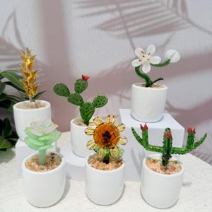 Handmade Stained Glass Potted Cactus, Succulents, and Flowers, Home Decor