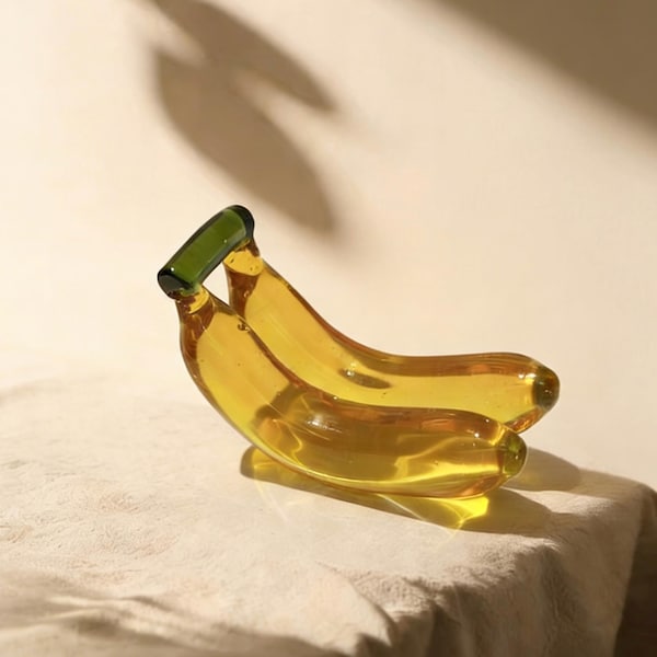 Handmade Glass Banana Figurine, Mini Art Glass Fruit Decor, Yellow Glass Banana Sculpture, Kitchen Shelf Decor, Unique Gift
