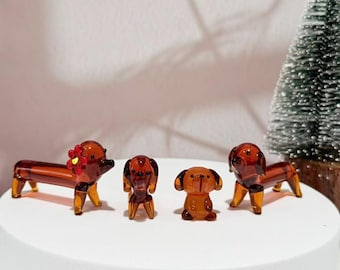 Figuras de perro de cristal hechas a mano, juego de cachorros de perro salchicha, lindas esculturas de animales de cristal, regalo único para amantes de las mascotas, decoración del hogar.