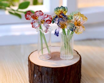 Handmade Glass Iris Flower Bouquet, Birth Month Flower Gift, Unique Glass Floral Decor, Personalized Birthday Gift for Her