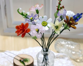 Handmade Glass Flower Bouquet, Stained Glass Floral Arrangement, Forever Glass Flowers Gift, Home Decor Centerpiece,Birthday Gift for Her