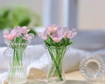 Handmade Pink Glass Flower Bouquet, Miniature Art