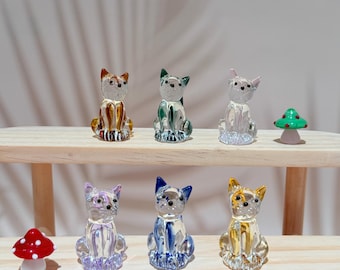 Figuras de gato de vidrio hechas a mano, esculturas de animales coloridas, decoración de gatitos de vidrio en miniatura, adornos coleccionables hechos a mano, regalo para amantes de los gatos