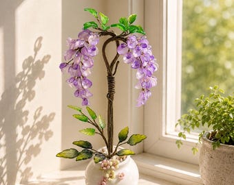 Purple Glass Wisteria Tree Sculpture, Handmade Eternal Flower Bonsai, Mother’s Day Gift, Valentine’s Day Gift, Promotion Gift, Home Decor