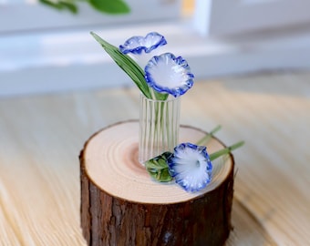 Handmade Glass Morning Glory Bouquet, Mini Birth Month Flower, Birthday Gift for Her, Desk Art Ornament