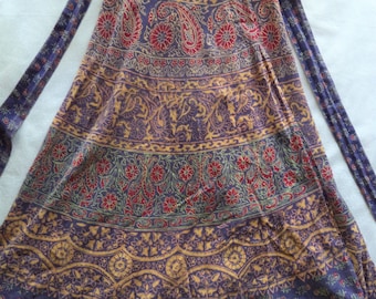India wrap skirt/ vintage cotton made in India skirt/ purple flower paisley wrap skirt/ high waist skirt size XS-S/ hippie boho skirt