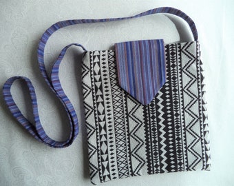 Black and white Aztec with purple stripe bag by Boho Rain