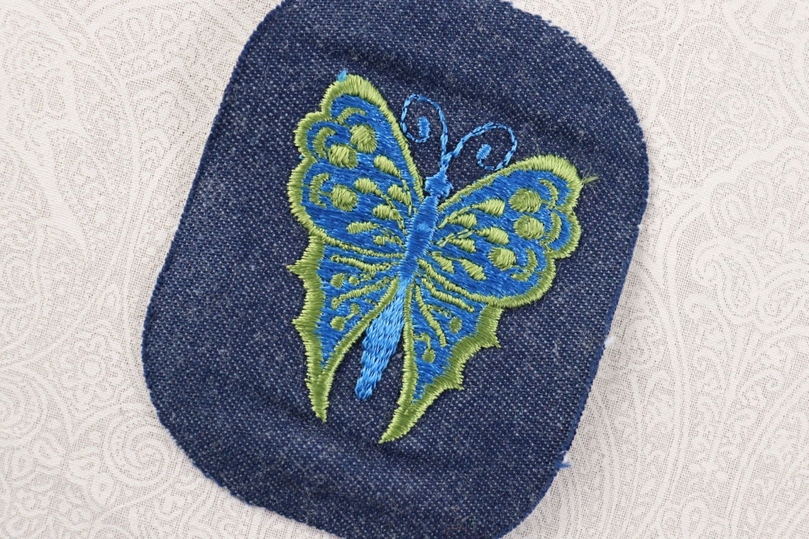 Butterfly Denim Patch/ Vintage Iron on Patch/ 70's Denim Etsy