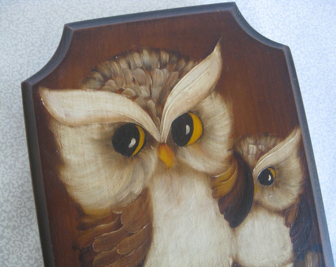 Hand Painted Vintage Wooden Owl Wall Hanging/60's/70's Owl Decor/unique