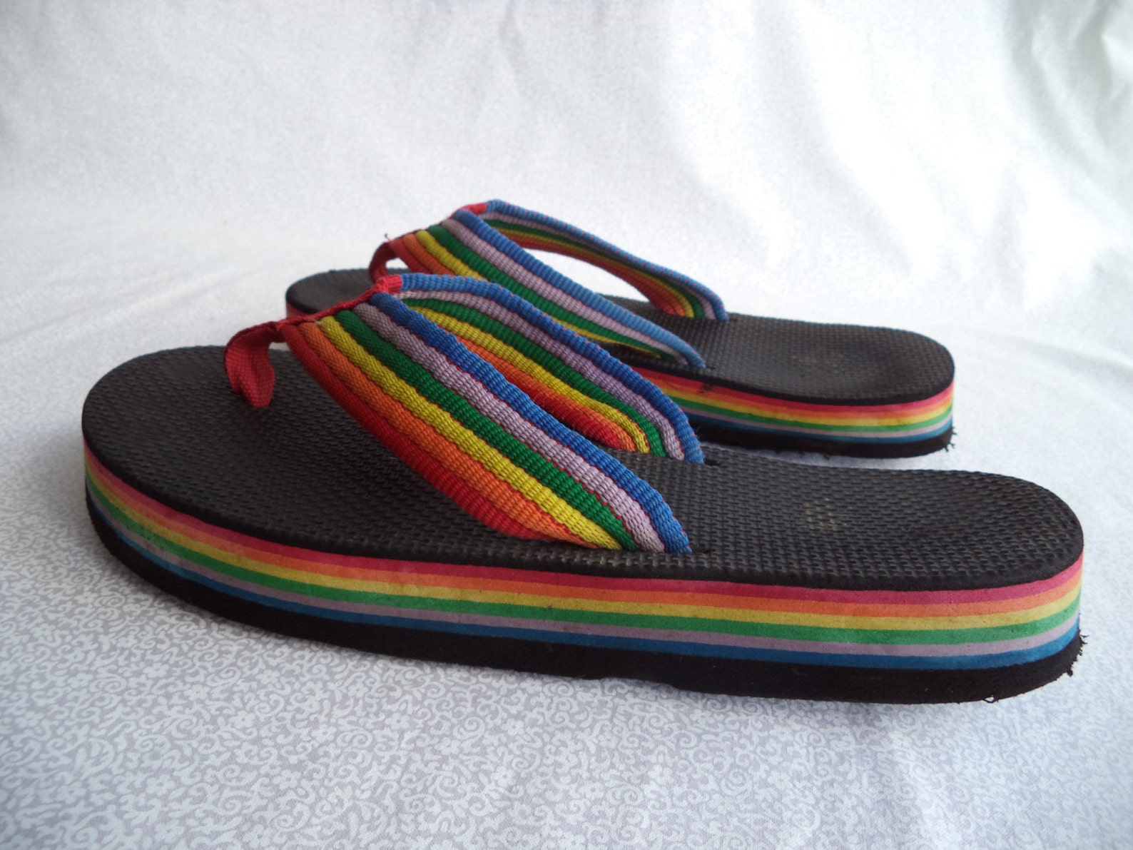 Rainbow flip flops/ vintage 80's rainbow flip flops/ | Etsy