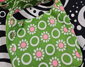 Vintage Floral Shoulder Bag, Green Pink Mod Hippie Style
