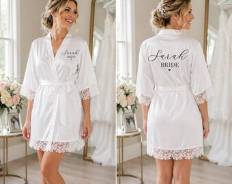 Personalized Satin Lace Bridesmaid Robe, Bridal Party Gift