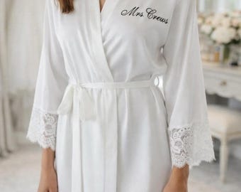 Vestaglia da sposa personalizzata in pizzo con nome stampato, nuovo cognome, vestaglia per la futura moglie, regalo per la madre della sposa, addio al nubilato, dalla madre della sposa.
