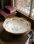 Hand-Painted Floral Pasta Bowl, Scalloped Stoneware Salad Bowl