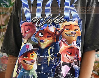 Nick Wilde Zootropia-skjorta, Nick Wilde 90-tals vintage retro bootleg-skjorta, Sly Fox-grafiktröja, Animal City Detective-fangåva #saf