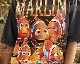 Marlin Finding Nemo Shirt, 90s Vintage Retro Bootleg Clownfish Dad T-Shirt, Brave Father Graphic Tee, Ocean Quest Fan Apparel #saf
