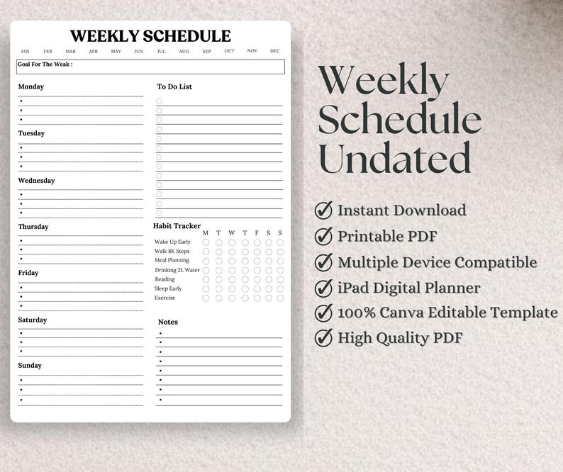 2026 Weekly Planner Undated, Onenote Template, Printable to Do List ...