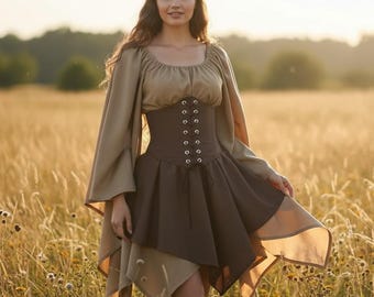 Women’s Medieval Hooded Dress, Viking Witch Style, Renaissance and Vintage Victorian Costume, Fantasy Halloween Outfit