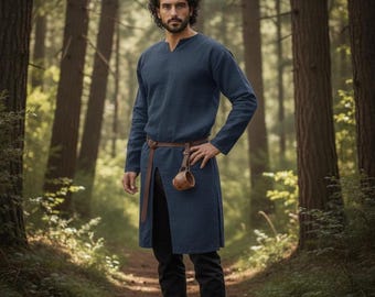 Mittelalterliche Leinentunika – Langes Wikingerhemd für Männer, Keltische Cosplay Tunika, Wikingerkostüm, Mittelalterkleid, Wikingergeschenk