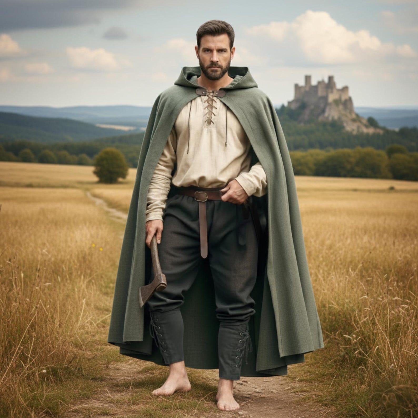 Complete Medieval Ranger Outfit – Hooded Cape, Knight Tunic, Linen ...
