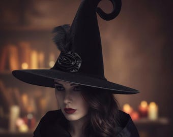 丸みを帯びた中世の魔女帽子 - ルネッサンス風のハロウィーンアクセサリー。中世のパーティーやルネッサンスのお祭りに最適です。
