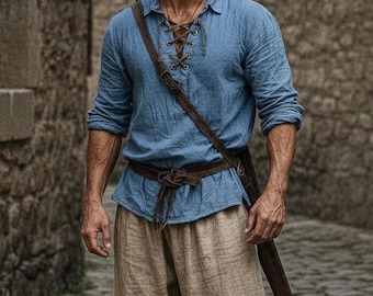 Men’s Medieval Viking Shirt – Knight-Style Warrior Tunic, Cosplay Costume, Renaissance Outfit, Viking Halloween Costume, Medieval Accessory