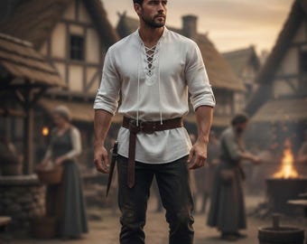 Camisa vikinga medieval para hombre: túnica de caballero para LARP, cosplay de guerrero, disfraz renacentista, atuendo vikingo de Halloween, accesorios medievales