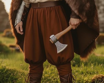 Men’s Short Viking Pants – Medieval Cotton Trousers, Pirate Steampunk Pants for Renaissance Faire, LARP & Fantasy Festival Costume