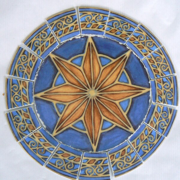 Blue and Gold 8 Point Star China Mosaic Tile Set
