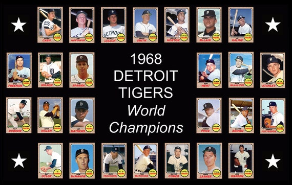 1968 DETROIT TIGERS Poster Decor Gift Wall Art 1968 World Series Team 17 x  11 Baseball Card Xmas Birthday Fan Gift Man Cave Decor