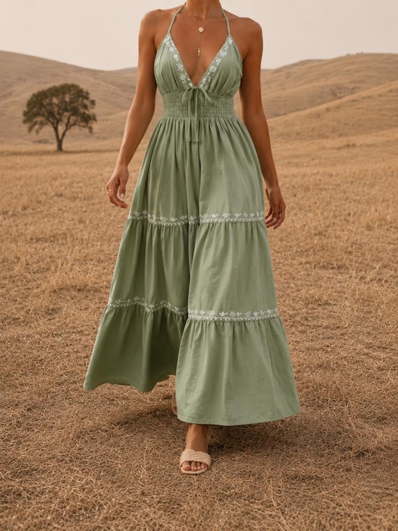 mint beach dress Women's Green Cotton Maxi Dress, Boho Summer Dress, Backless Dress, Cottagecore Dress, Romantic Beach Dresses for Women Size US:22 Get this cute light Backless dress Men's Performance Fabric Dress Shirts