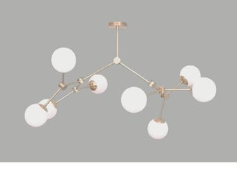 Messing Sputnik kroonluchter, Italiaanse Stilnovo halverlichting uit het midden van de 20e eeuw