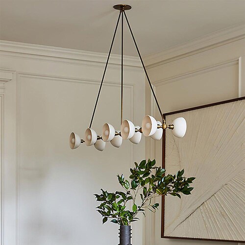 Lustre Sputnik en laiton style années 50, luminaire à 10 lumières.