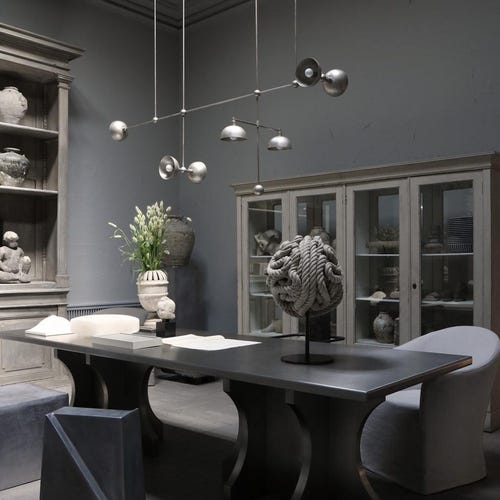 Lustre mobile de style moderne du milieu du siècle, plafonnier trapèze en laiton à 7 lumières