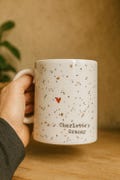 Personalized stoneware-effect mug – name mug with colored heart – gift for women/men – handcrafted speckled ceramic product logo
